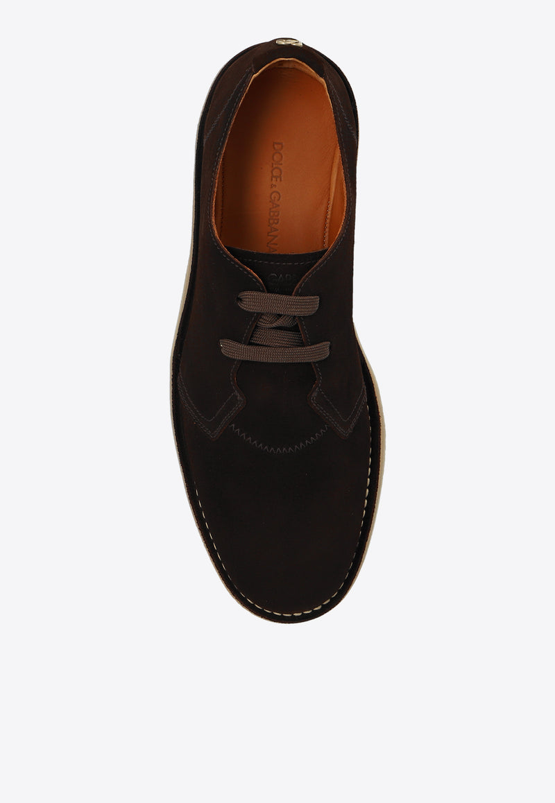 Dolce 
Gabbana DG Plaque Suede Derby Shoes Brown A10826 AT441-80081