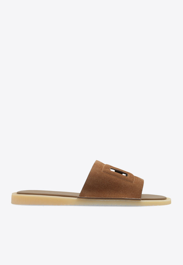 Dolce 
Gabbana DG Logo Suede Slides Brown A80461 AT441-80024