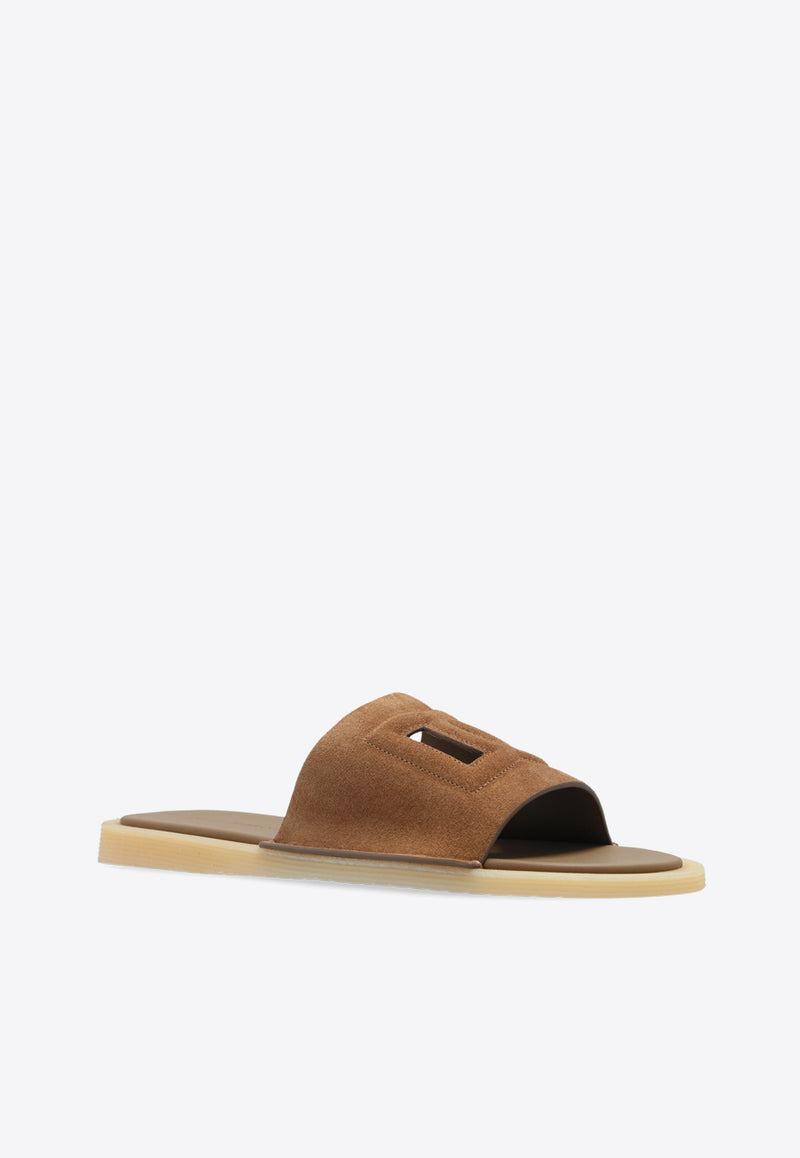 Dolce 
Gabbana DG Logo Suede Slides Brown A80461 AT441-80024