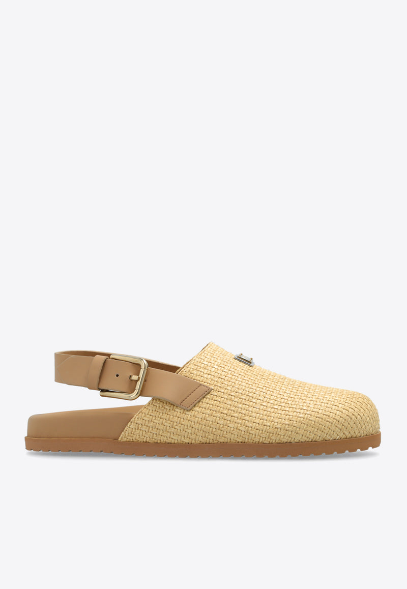 Dolce 
Gabbana Logo Tag Woven-Raffia Clogs Beige A80465 AV859-8D106