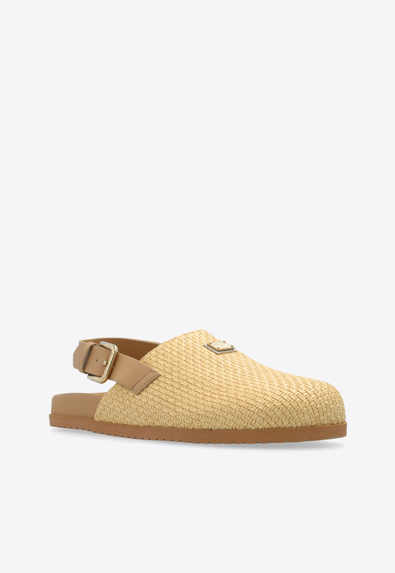 Dolce 
Gabbana Logo Tag Woven-Raffia Clogs Beige A80465 AV859-8D106