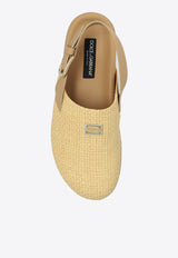 Dolce 
Gabbana Logo Tag Woven-Raffia Clogs Beige A80465 AV859-8D106