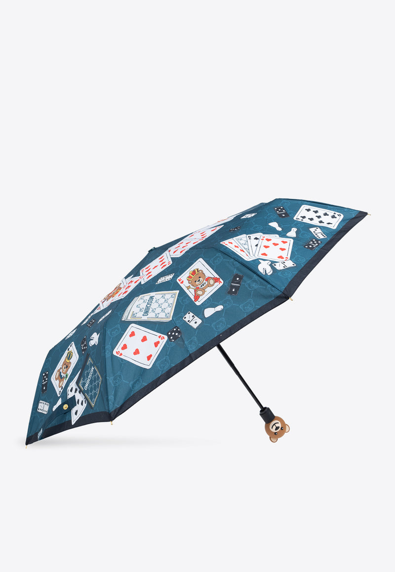 Moschino Teddy Bear Cards Umbrella Blue 8590 OPENCLOSER-TEAL BLUE