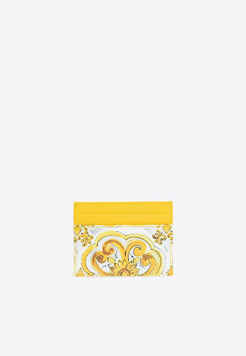 Dolce 
Gabbana Majolica Print Leather Cardholder Yellow BI0330 AQ240-HG3OB