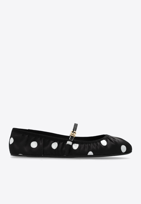 Dolce 
Gabbana Polka Dot Printed Satin Ballet Flats Black CB0222 AV885-HNXVW