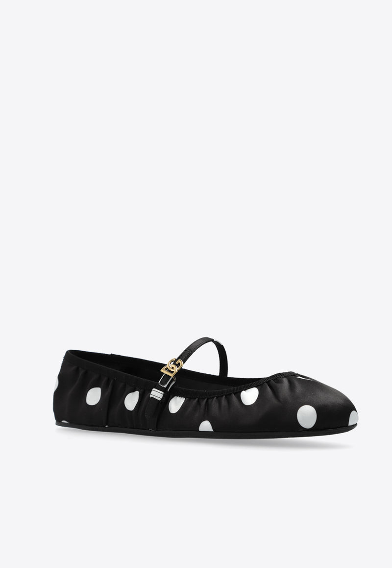 Dolce 
Gabbana Polka Dot Printed Satin Ballet Flats Black CB0222 AV885-HNXVW