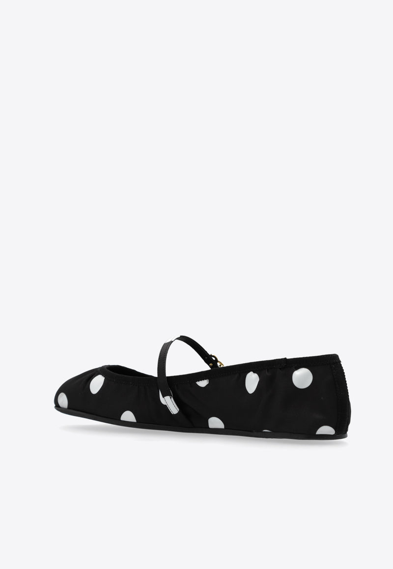 Dolce 
Gabbana Polka Dot Printed Satin Ballet Flats Black CB0222 AV885-HNXVW