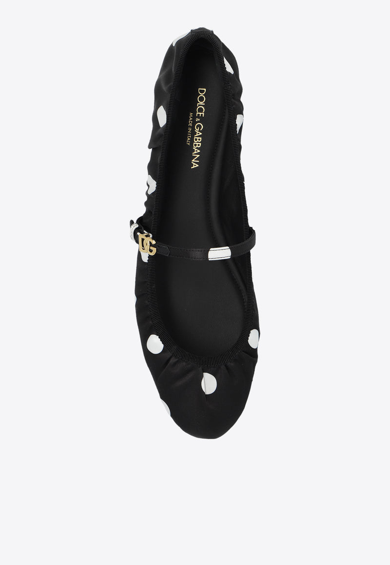 Dolce 
Gabbana Polka Dot Printed Satin Ballet Flats Black CB0222 AV885-HNXVW