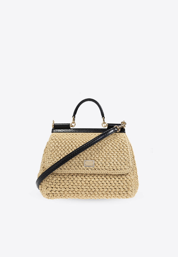 Dolce 
Gabbana Large Sicily Woven-Raffia Shoulder Bag Beige BB6002 A2Y84-8S193