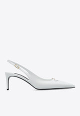 Dolce 
Gabbana 60 DG Plaque Leather Slingback Pumps White CG0796 A1953-80002