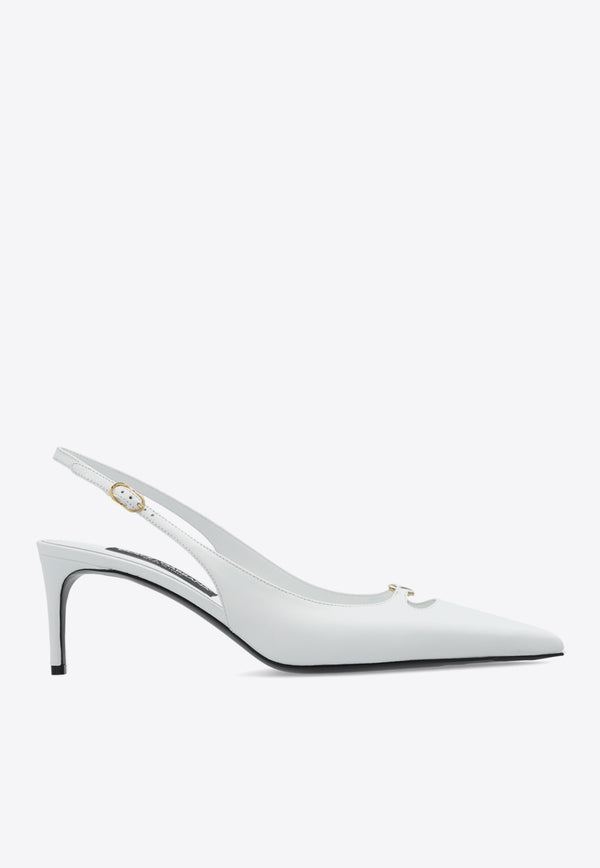 Dolce 
Gabbana 60 DG Plaque Leather Slingback Pumps White CG0796 A1953-80002