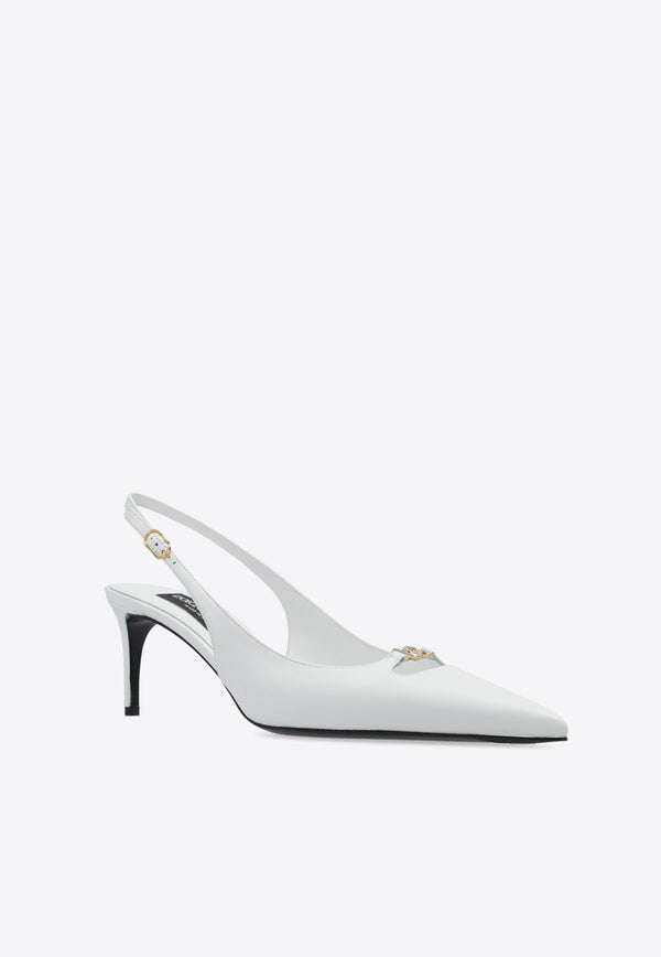 Dolce 
Gabbana 60 DG Plaque Leather Slingback Pumps White CG0796 A1953-80002