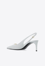 Dolce 
Gabbana 60 DG Plaque Leather Slingback Pumps White CG0796 A1953-80002