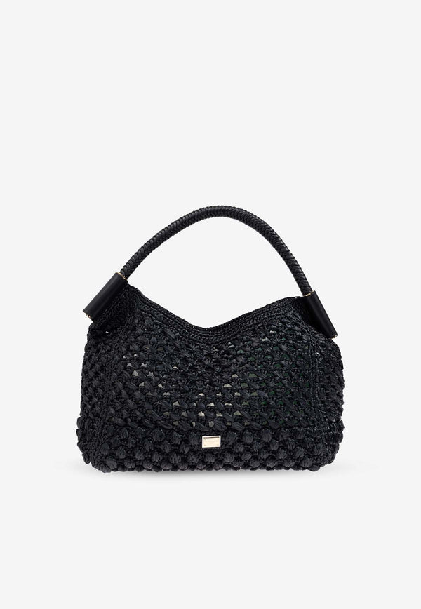 Dolce 
Gabbana Sicily Raffia Crochet Shoulder Bag Black BB7662 A4547-8B956