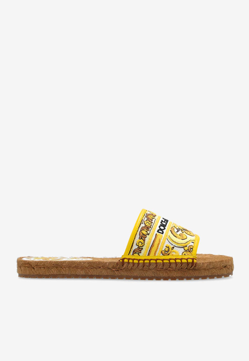 Dolce 
Gabbana Majolica Embroidered Espadrille Sandals Yellow CE0148 AV804-8Q728