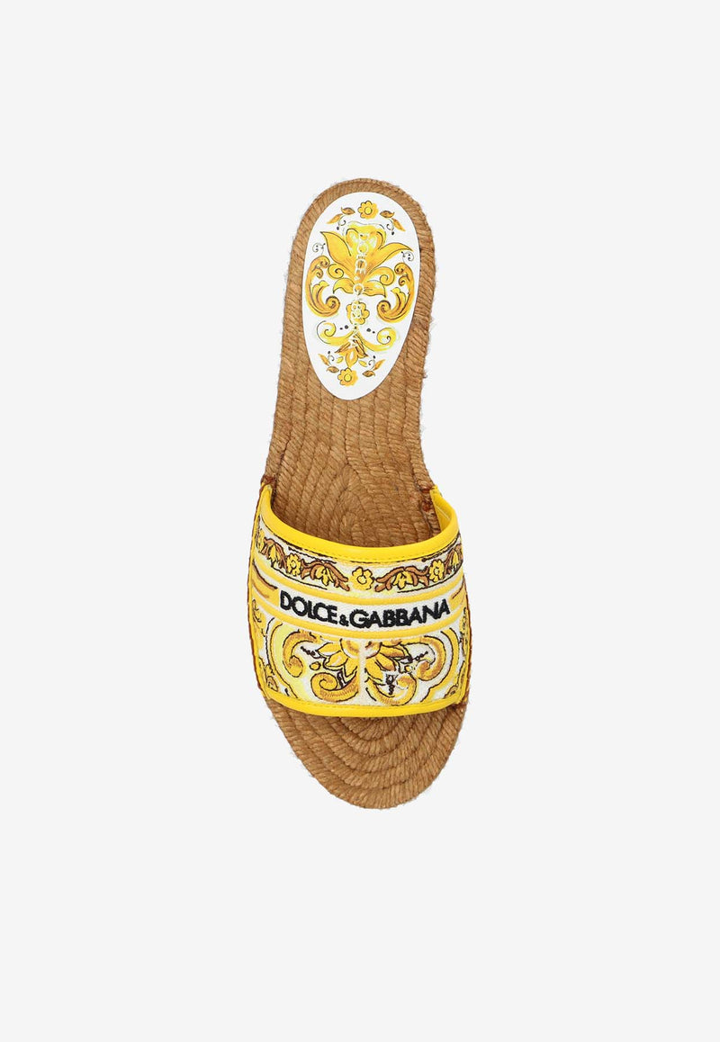 Dolce 
Gabbana Majolica Embroidered Espadrille Sandals Yellow CE0148 AV804-8Q728