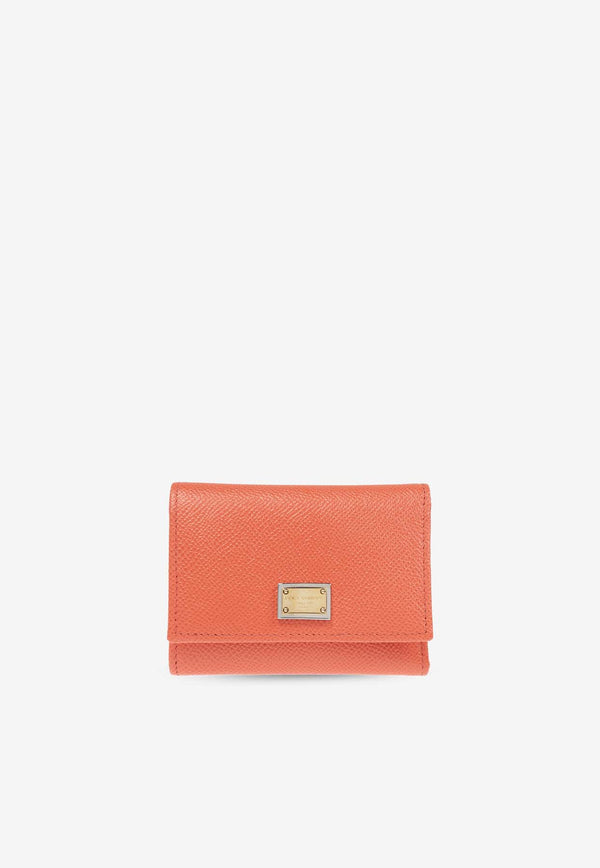 Dolce 
Gabbana Tri-Fold Logo Plaque Leather Wallet Orange BI0770 A1001-87550