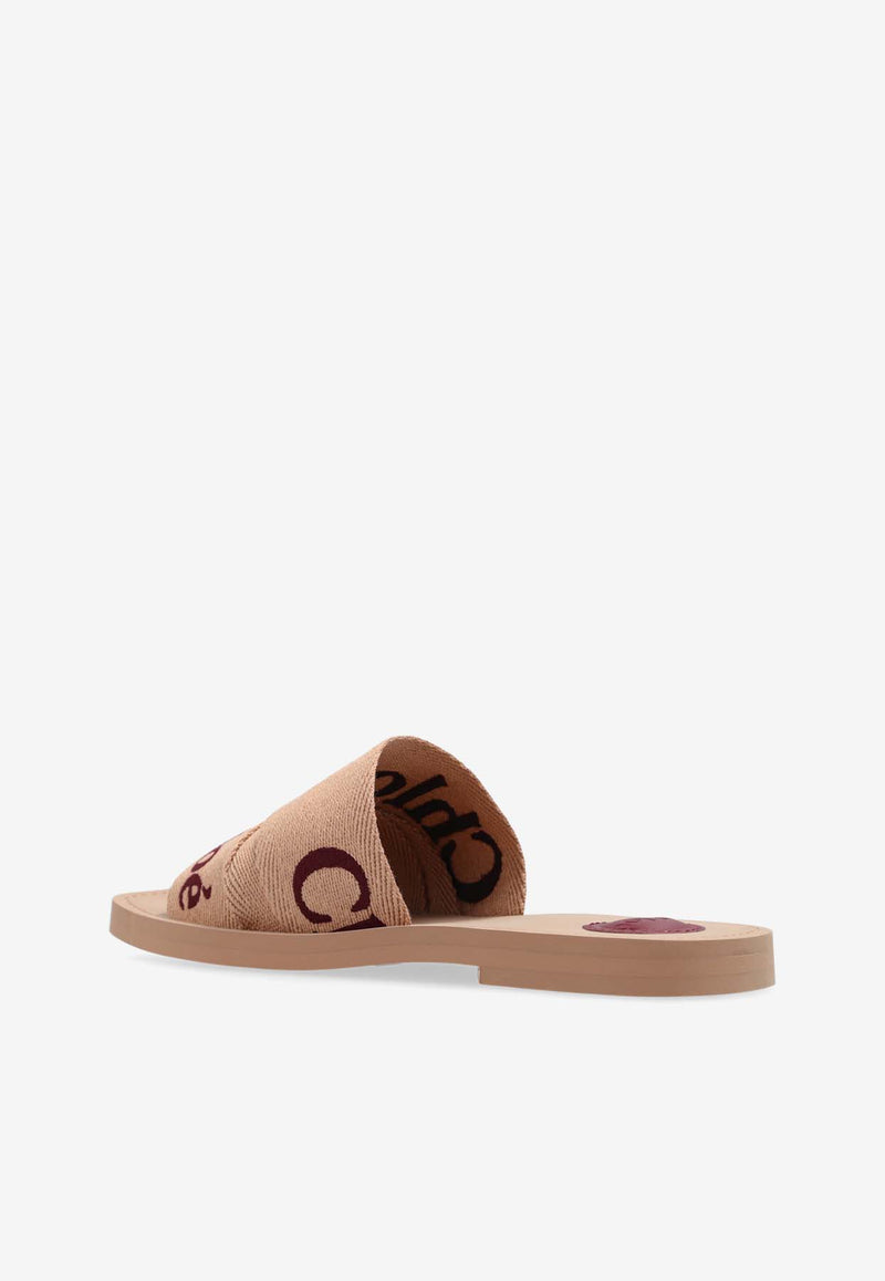 Chloé Woody Logo Embroidered Slides Pink CHC23W188 GH-6L6