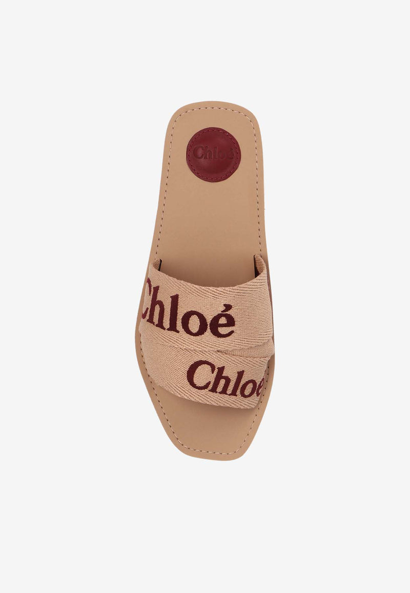 Chloé Woody Logo Embroidered Slides Pink CHC23W188 GH-6L6