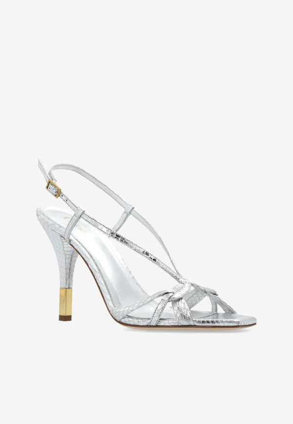 Chloé Nour 95 Python Print Metallic Sandals Silver CHC24A03Y NR-9DL