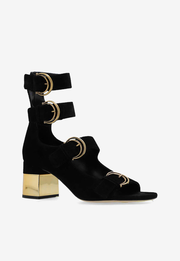 Chloé Alizè 65 Suede Buckled Sandals Black CHC24A03F LZ-001