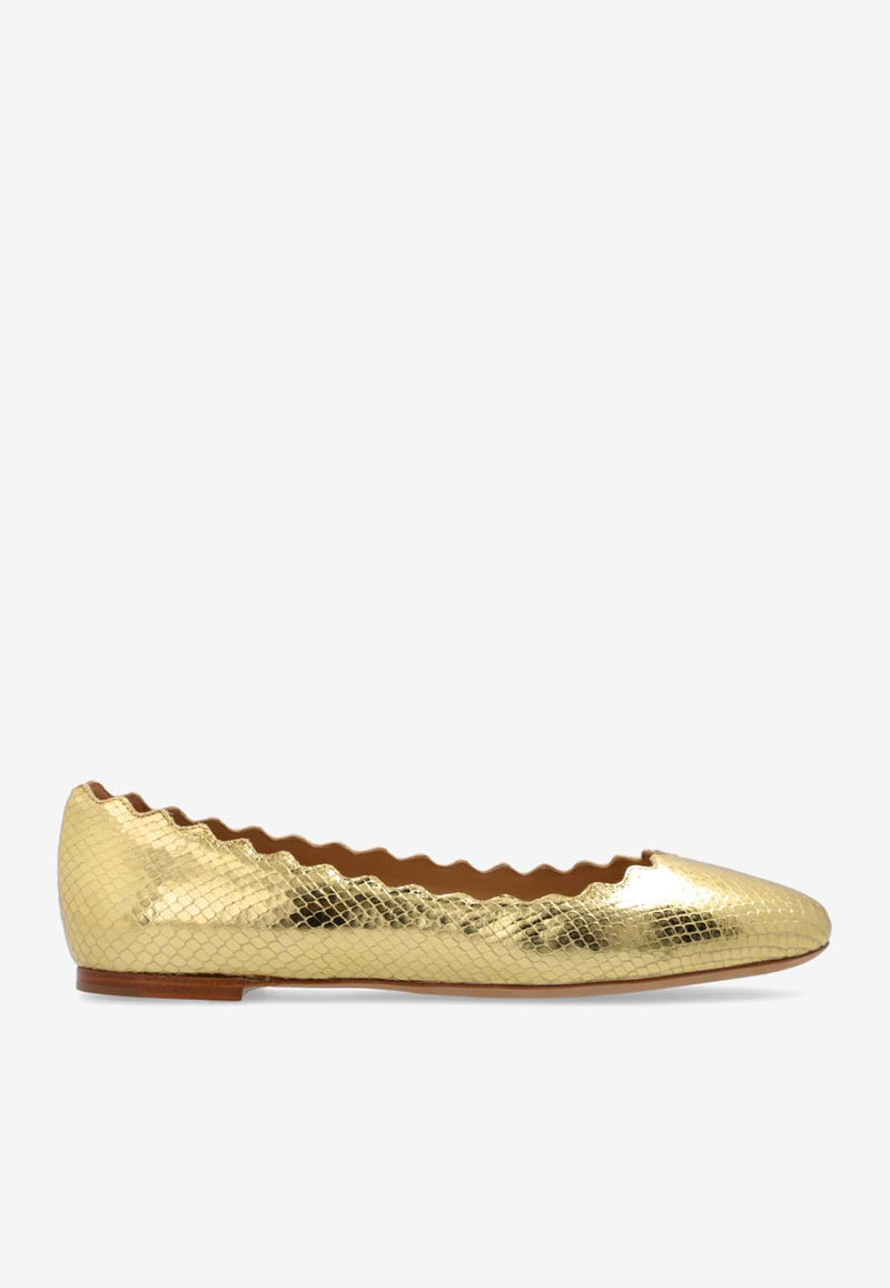 Chloé Lauren Python Print Leather Ballet Flats Gold CHC24A160 NI-9DA