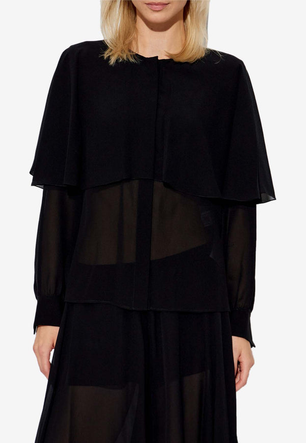 Chloé Cape Overlay Silk Collarless Shirt Black CHC24AHT03 002-001