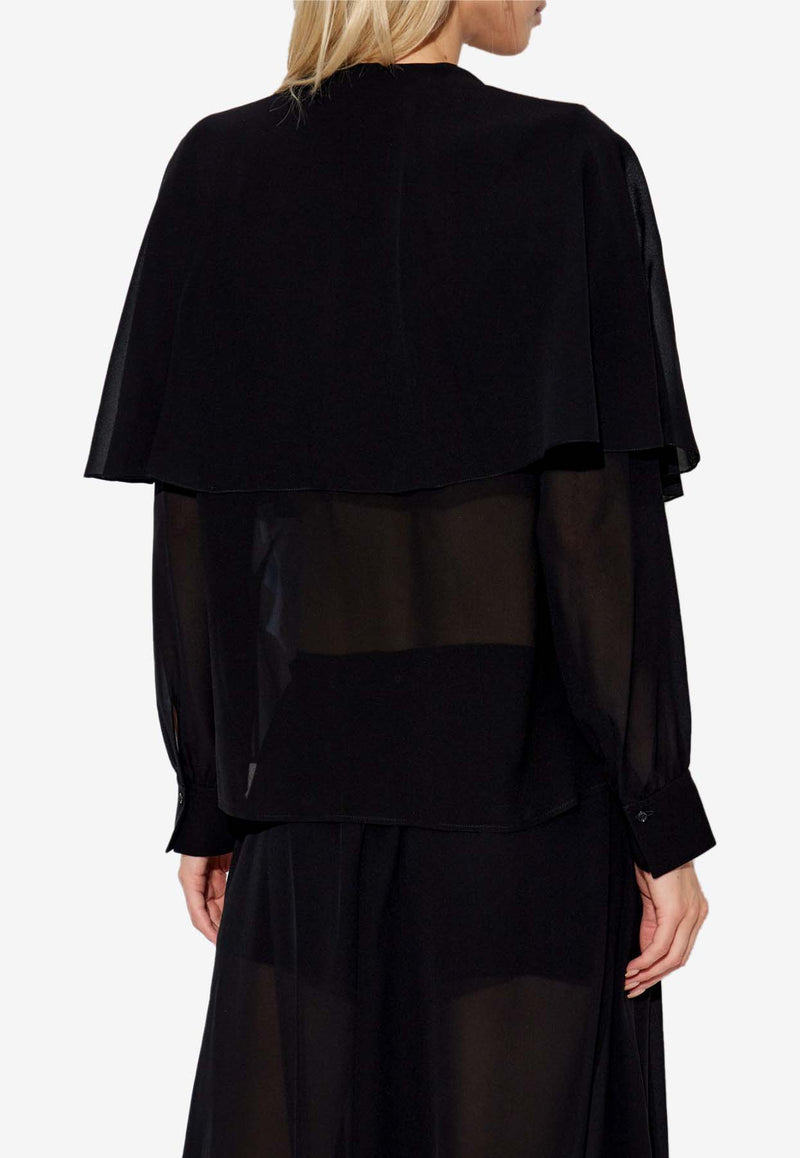 Chloé Cape Overlay Silk Collarless Shirt Black CHC24AHT03 002-001