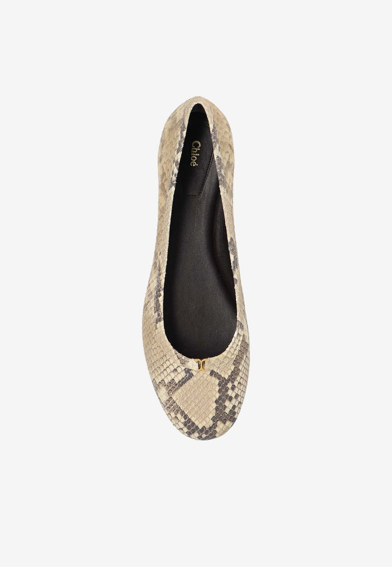 Chloé Marcie Python Print Leather Ballet Flats Beige CHC24A973 NN-292