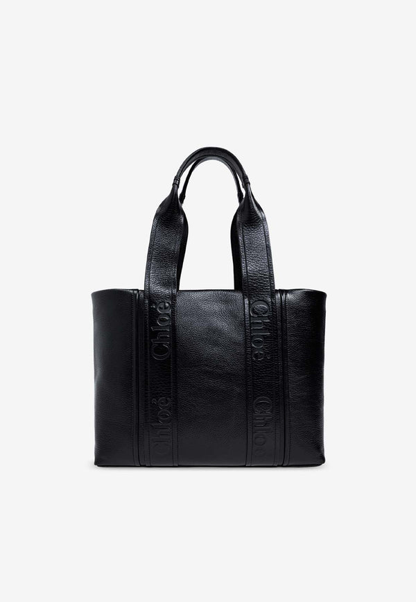 Chloé Medium Woody Leather Tote Bag Black CHC24AS434 N84-001