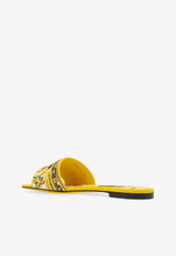 Dolce 
Gabbana Bianca Majolica Embroidered Flat Sandals Yellow CQ0571 AV804-8Q728