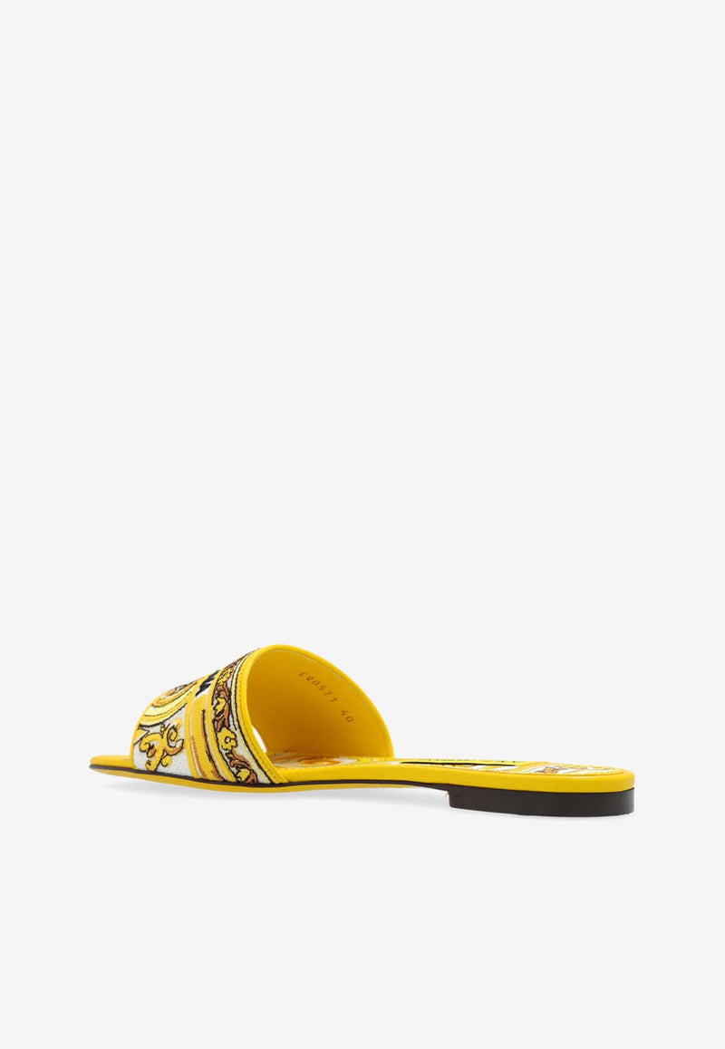 Dolce 
Gabbana Bianca Majolica Embroidered Flat Sandals Yellow CQ0571 AV804-8Q728