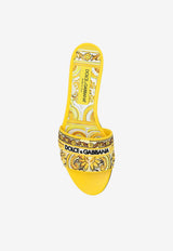 Dolce 
Gabbana Bianca Majolica Embroidered Flat Sandals Yellow CQ0571 AV804-8Q728