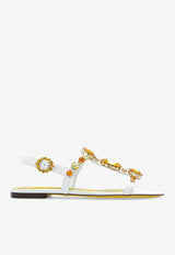 Dolce 
Gabbana Bianca Embellished Leather Sandals White CQ0601 AT848-8V135