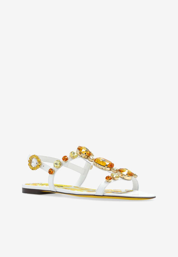 Dolce 
Gabbana Bianca Embellished Leather Sandals White CQ0601 AT848-8V135