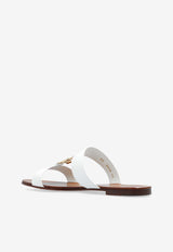 Dolce 
Gabbana Bianca DG Logo Leather Flat Sandals White CQ0608 AW576-80002