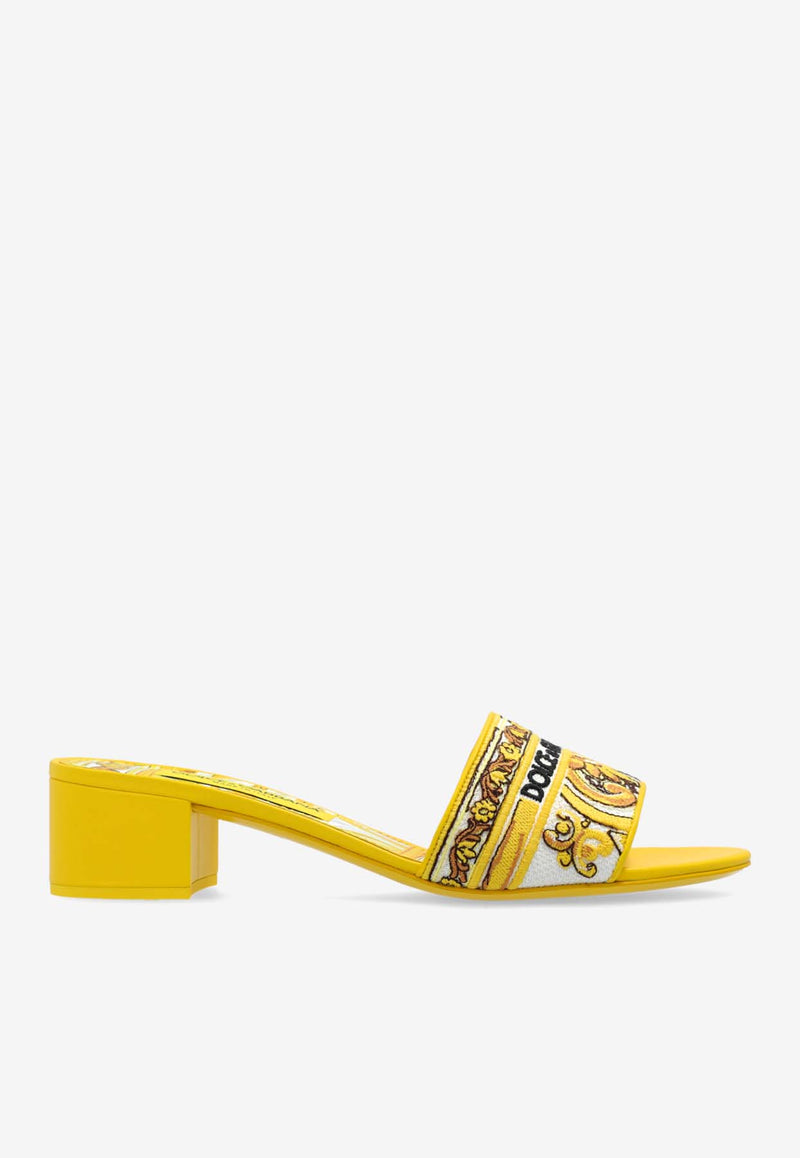 Dolce 
Gabbana Karol 40 Majolica Embroidered Mules Yellow CR1748 AV804-8Q728