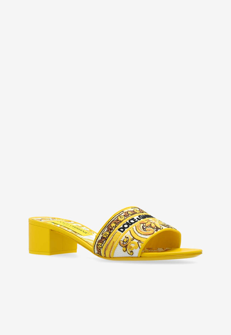 Dolce 
Gabbana Karol 40 Majolica Embroidered Mules Yellow CR1748 AV804-8Q728