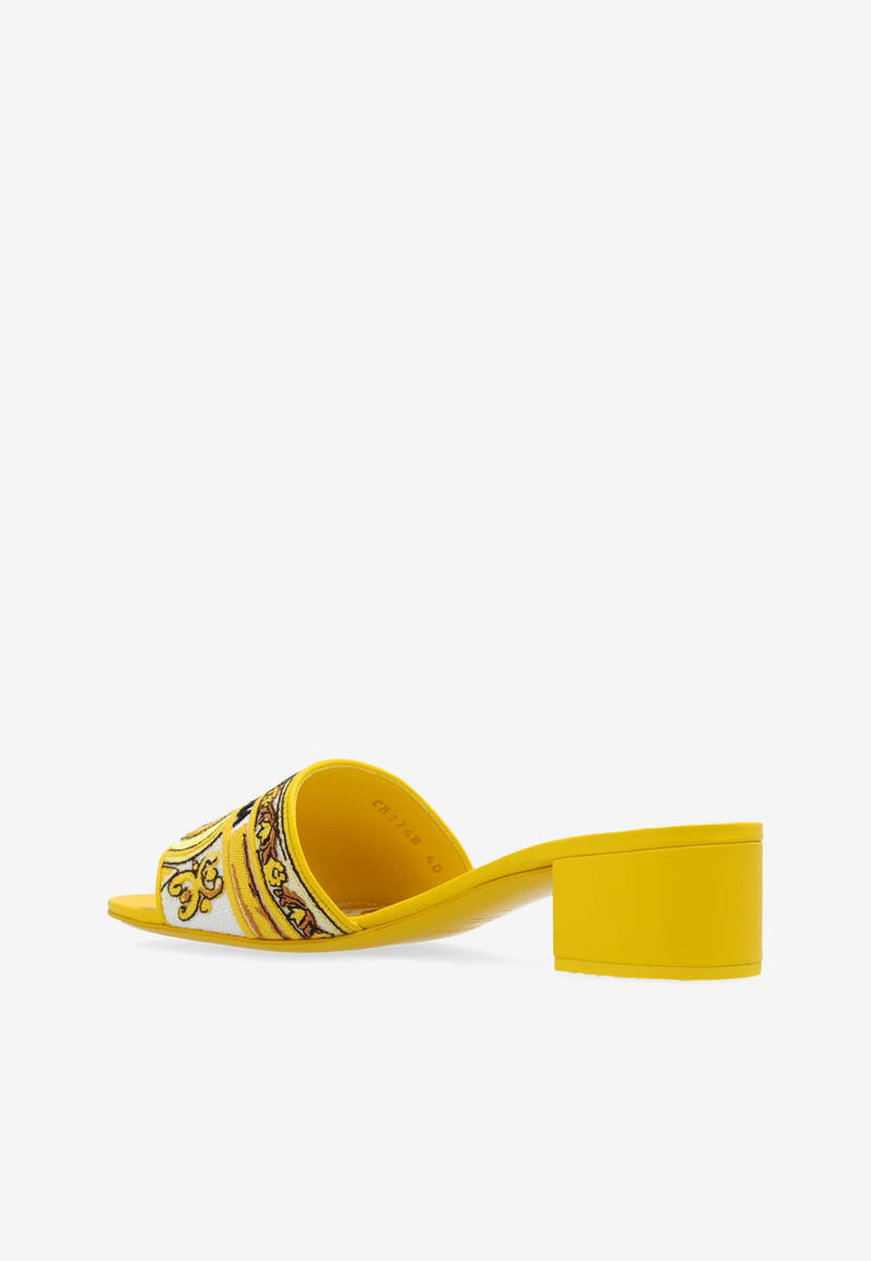 Dolce 
Gabbana Karol 40 Majolica Embroidered Mules Yellow CR1748 AV804-8Q728