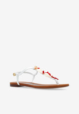 Dolce 
Gabbana Coral Embellished Leather Thong Sandals White CQ0604 AW116-8V135