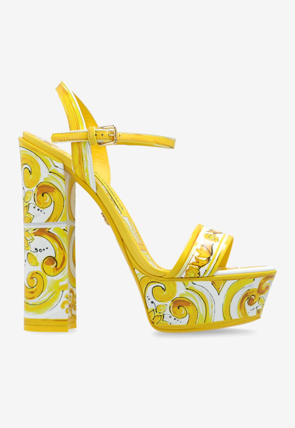 Dolce 
Gabbana 105 Majolica Print Platform Sandals Yellow CR1741 AQ240-HG3OB