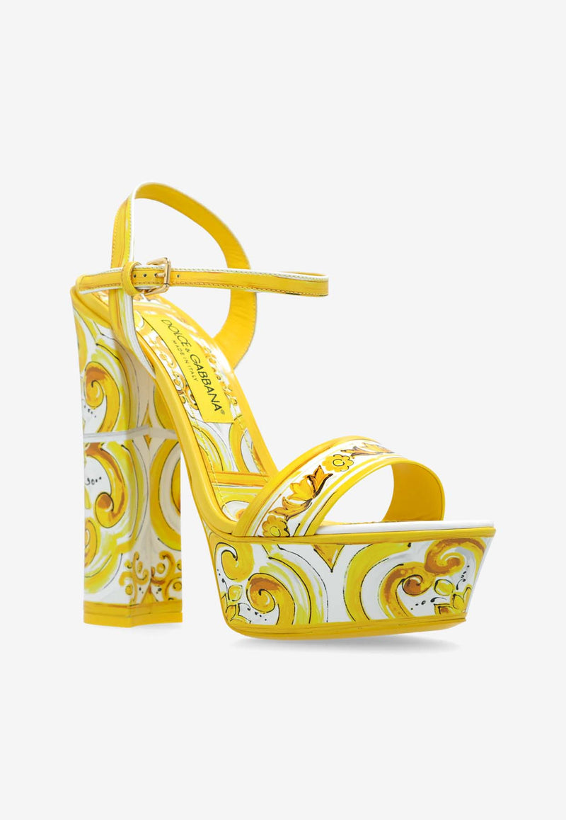 Dolce 
Gabbana 105 Majolica Print Platform Sandals Yellow CR1741 AQ240-HG3OB