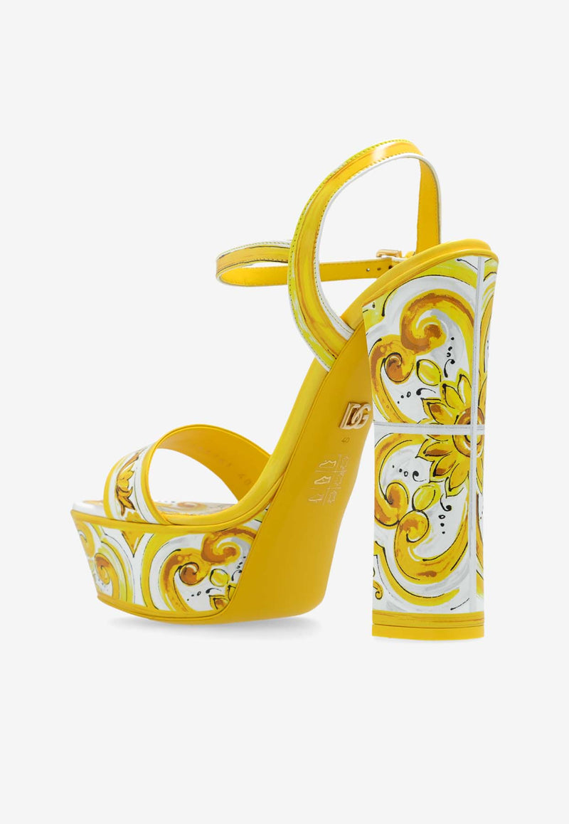 Dolce 
Gabbana 105 Majolica Print Platform Sandals Yellow CR1741 AQ240-HG3OB