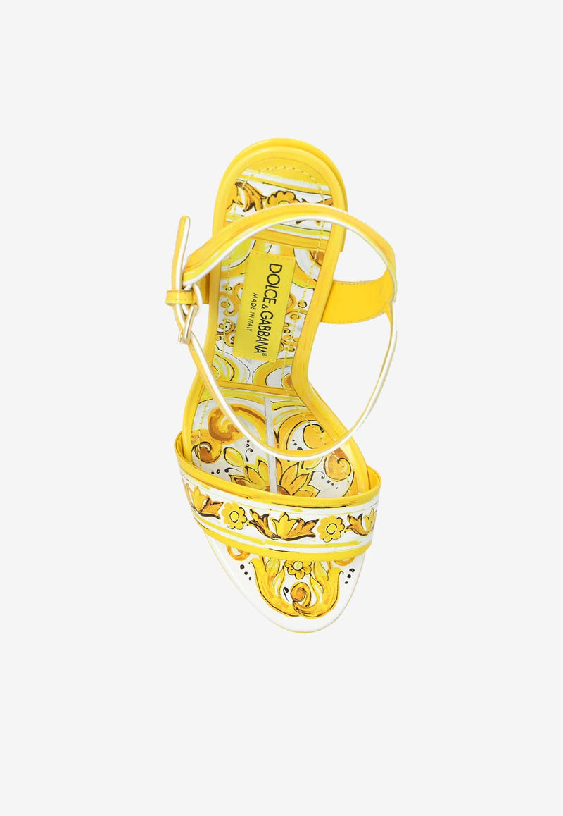 Dolce 
Gabbana 105 Majolica Print Platform Sandals Yellow CR1741 AQ240-HG3OB