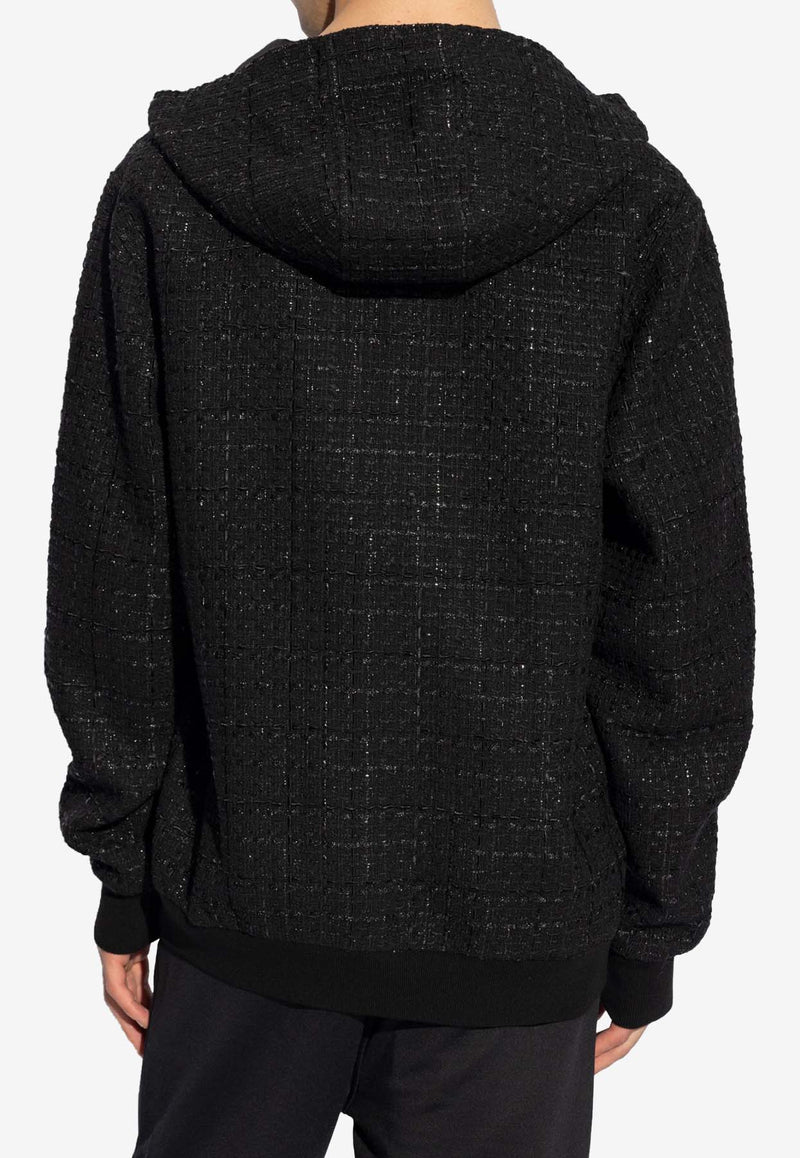 Balmain Logo Badge Tweed Hooded Sweatshirt Black DH1JT225 37CF-0PA