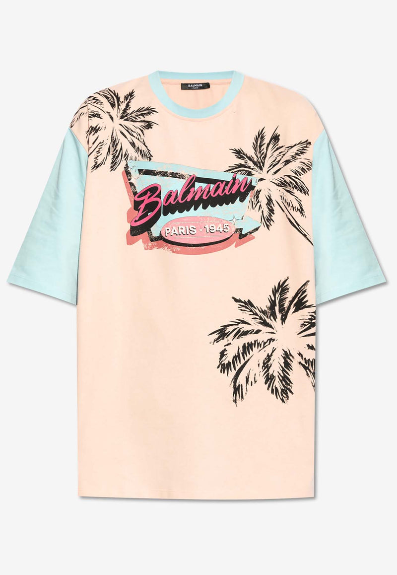 Balmain Miami Print T-shirt Pink DH1EH015 GD74-OIP