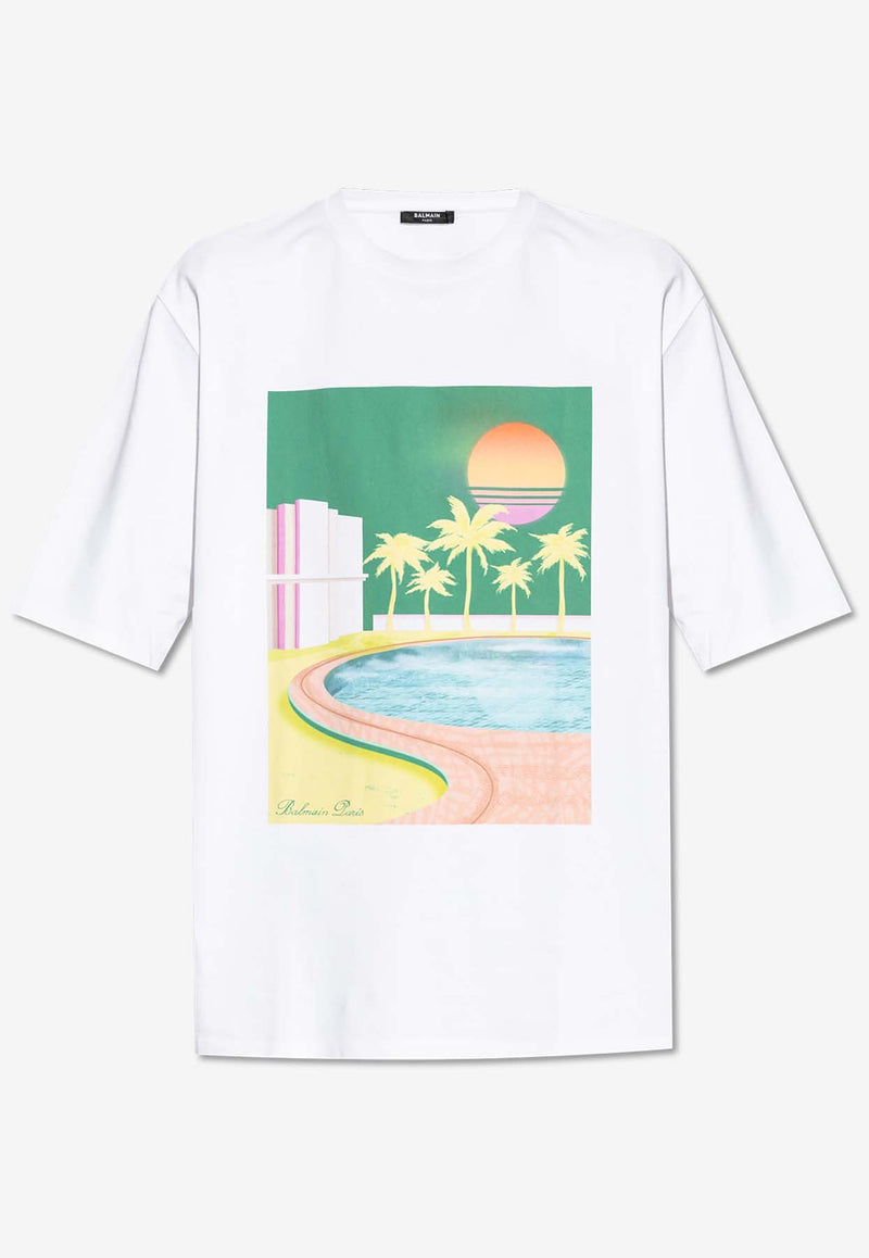 Balmain Postcard Print T-shirt White DH1EH015 GD73-GCS