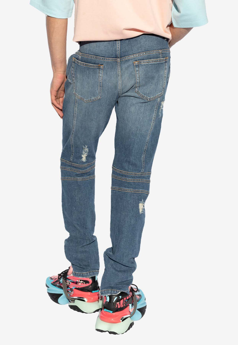 Balmain Distressed Slim Biker Jeans Blue DH1MG009 DE57-6KD