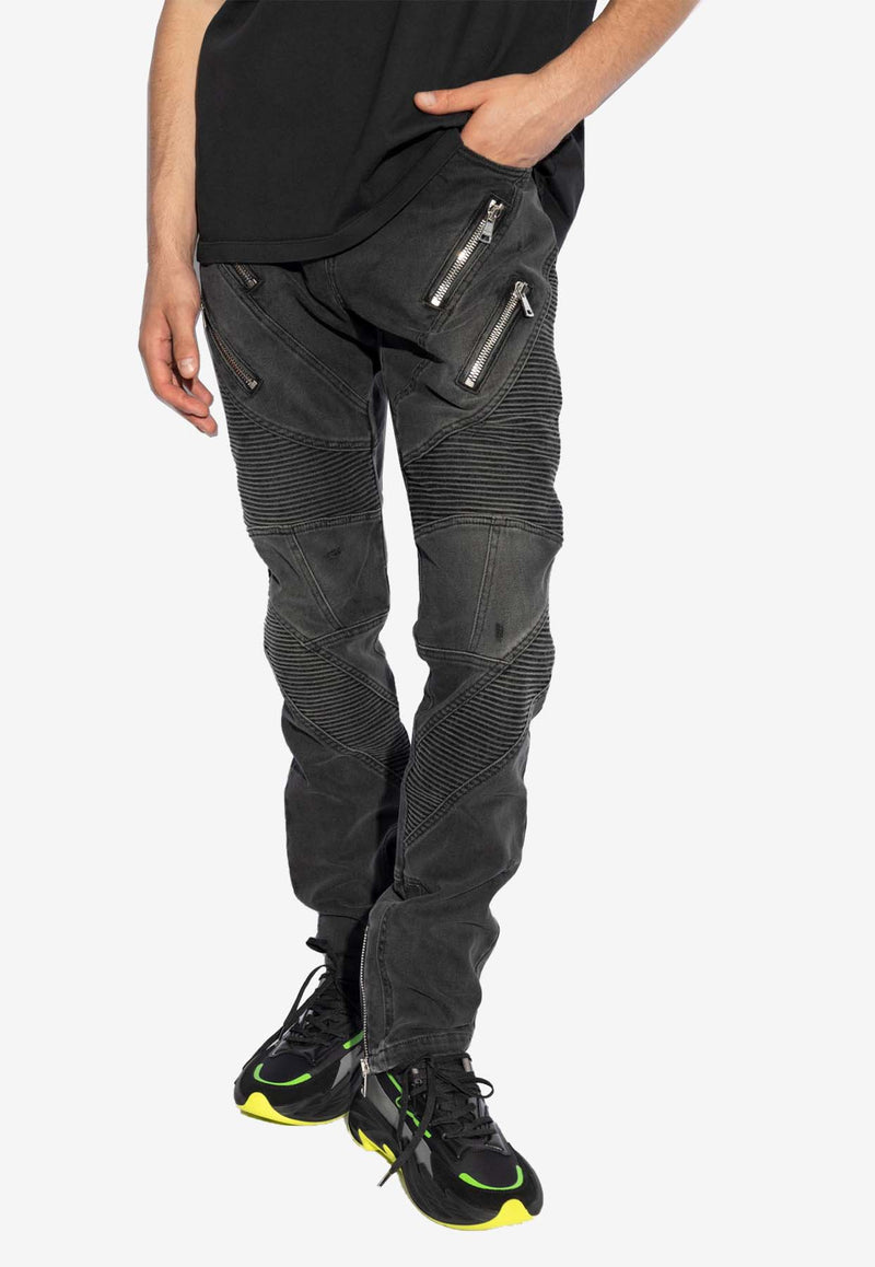 Balmain Distressed Slim Biker Jeans Black DH1MG110 DE68-0PC