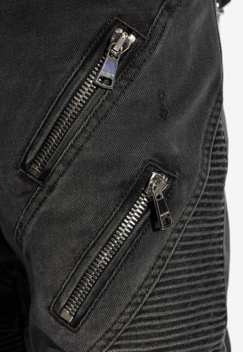 Balmain Distressed Slim Biker Jeans Black DH1MG110 DE68-0PC